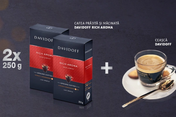 oferta pachet special Davidoff Rich aroma cu ceasca sticla