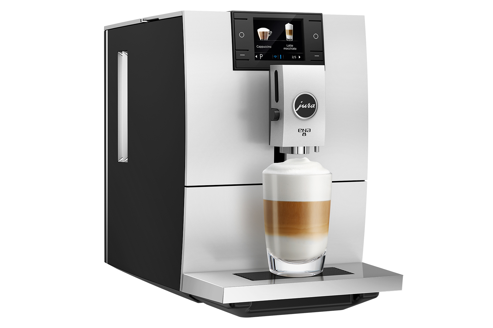 Espressor automat Jura ENA8, 15 bari, 1.1 l, 125g, rasnita AromaG3, 10 specialitati One Touch, afisaj color, Metropolitan Black+ cafea cadou