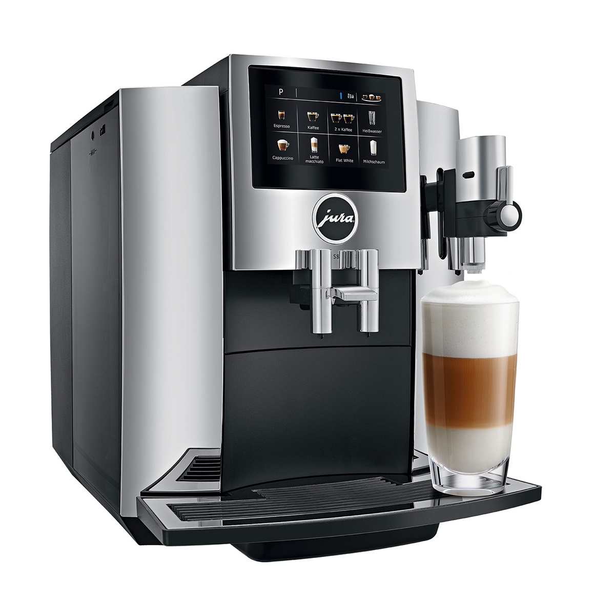 Espressor automat Jura S8, 15 bari, 1.9 l, 280g, rasnita AromaG3, 15 specialitati One Touch, touchscreen, Chrome+ cadou cafea