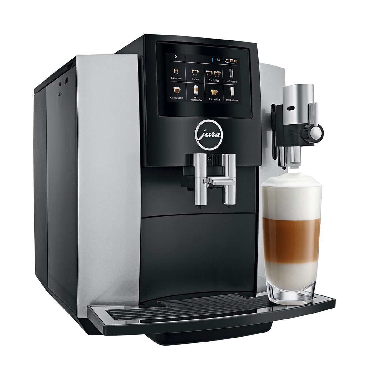 Espressor automat Jura S8, 15 bari, 1.9 l, 280g, rasnita AromaG3, 15 specialitati One Touch, touchscreen, Silver+ cadou cafea