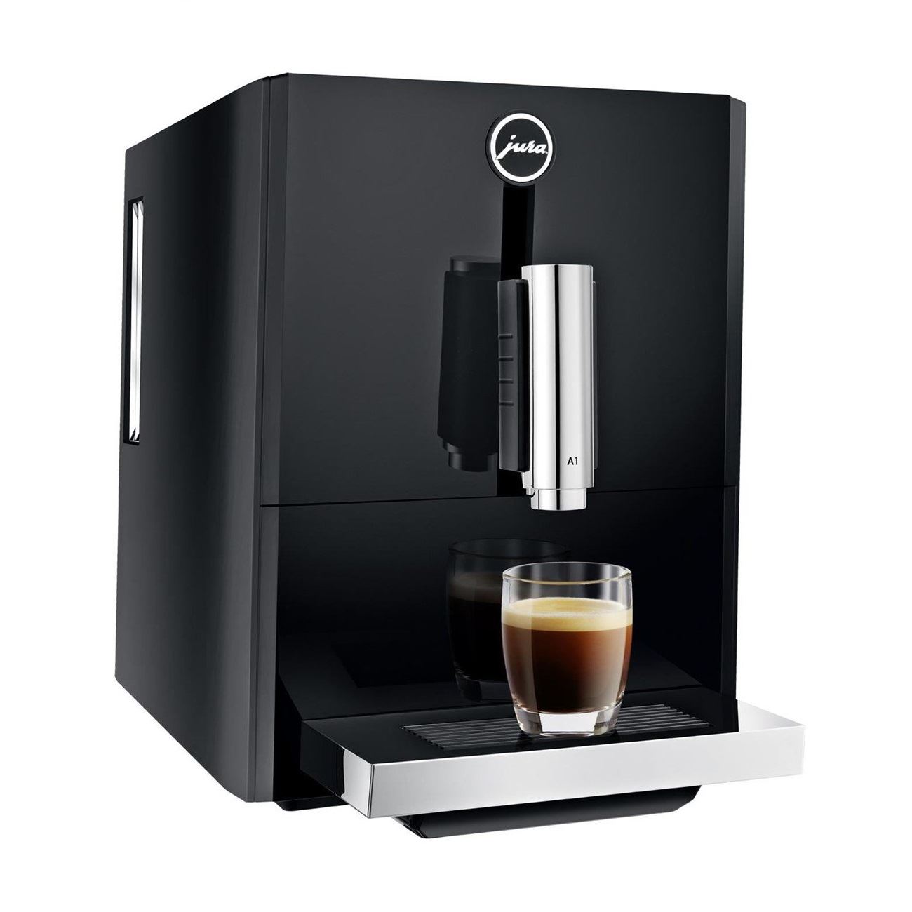 Espressor automat Jura A1, 15 bari, 1.1 l, 125g, rasnita AromaG3, Touch Panel, Negru+ cafea cadou